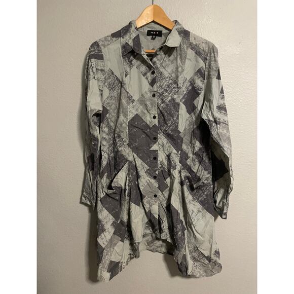 Comfy USA Womens Tunic Size Medium Gray Softshell Abstract Relaxed Lagenlook - Picture 1 of 9